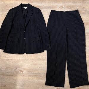 LOFT Black Pinstripe Blazer and Wide-Leg Pants Set